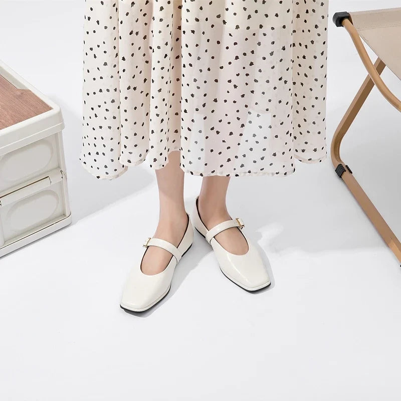 AIYUQI Mary Jane Shoes Female Genuine Leather 2026 New Snap Ballet Shoes Women Square Toe Flat Cowhide Ladies Shoes LadyShow.Store