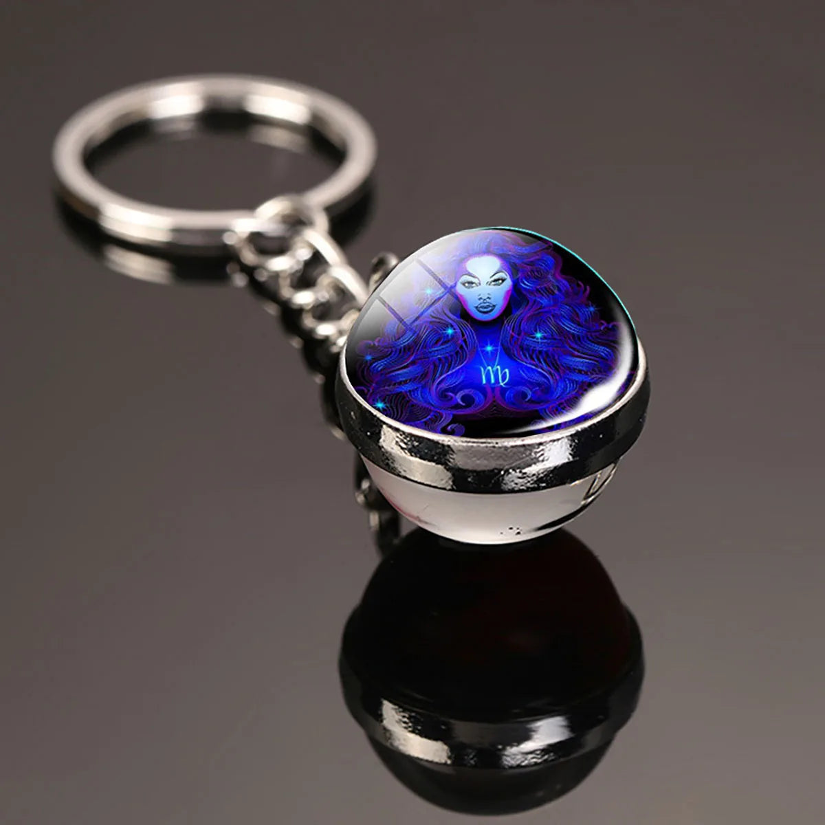 12 Constellation Key Chain Luminous Double Sided Glass Ball Pendant 12 Zodiac Key Chain Fashion Birthday Gift for Men and Women Pi-Mart