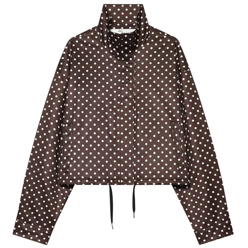 HXAO Polka Dot Bomber Jacket Women's Jackets Demi-Season Oversized Long Sleeve Top Outerwear Aviator Plus Size Zip Up Crop Coats LadyShow.Store
