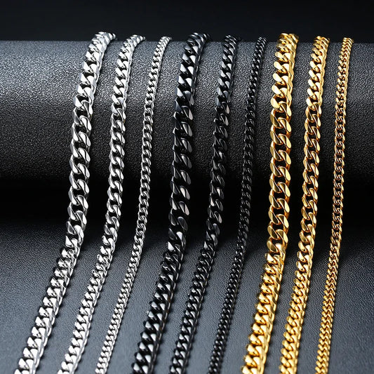 Vnox Cuban Chain Necklace for Men Women,Basic Punk Stainless Steel Curb Link Chain Chokers,Vintage Gold Color Solid Metal Collar Pi-Mart