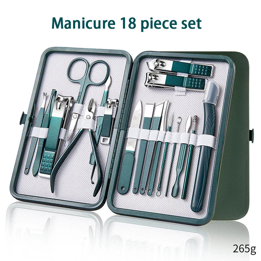 Ouriner 6-18Pcs Portable Manicure Sets Pedicure Kits Bright Black Nail Clipper Set Personal Care Tools Eyebrow Scissors Tri Light Beauty