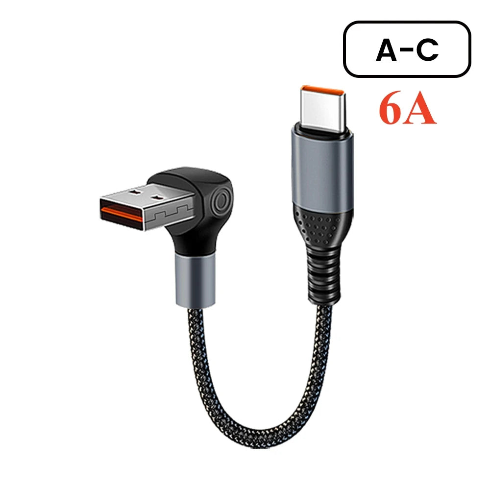 Crouch 90 Degree Short Cable USB Type C To Type C 6A 66W Fast Charge 25CM 50CM Power Bank USB C Cable For iphone Huawei Xiaomi Pi-Mart