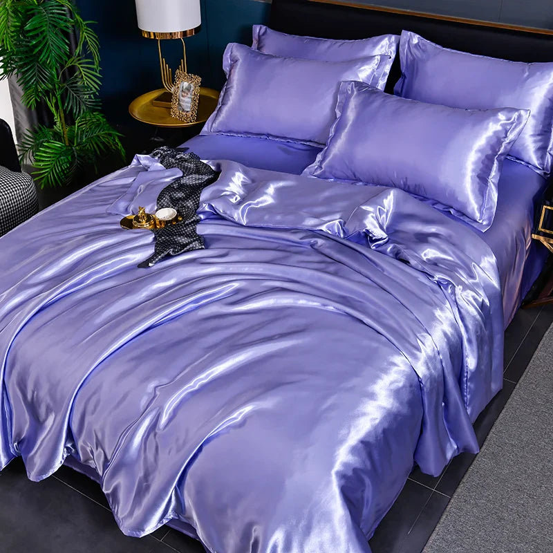A/B Double-Sided Color Bedding Set Silky Satin Duvet Cover Bed Sheet Pillowcase Luxury Bedsheet King Queen Double Twin Size LadyShow.Store