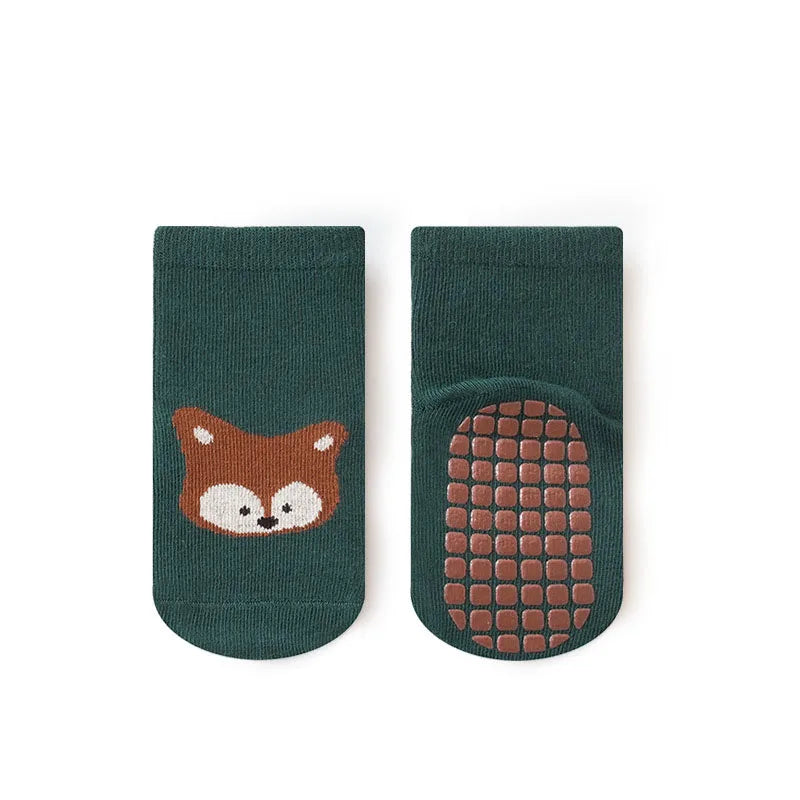 6 Pairs Kids Non-Slip Socks Cute Cartoon Fox and Bear Pattern Childrens Boys Girls Floor Socks Comfortable for Toddler Pi-Mart