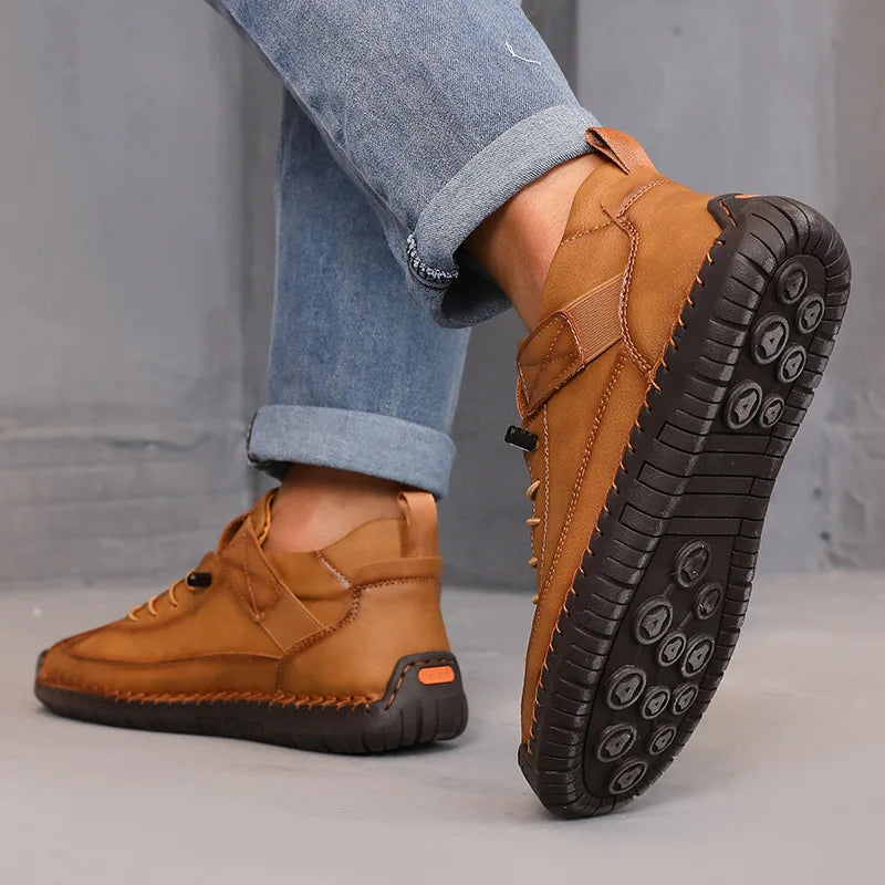 Boots Mid Top for Women British Style Retro Anti Slip Workwear Shoes Handmade Leather Loafers Casual Soft Soled Women Nude Boots LadyShow.Store