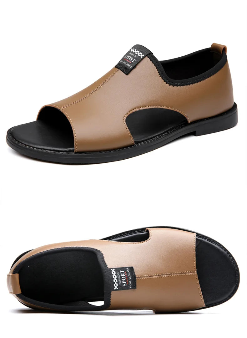Brand Man Sandals Designer Fashion Leather Casual for Men Summer Comfortable Beach Slippers Outdoor Non-slip Men Sandalias 2026 Pi-Mart