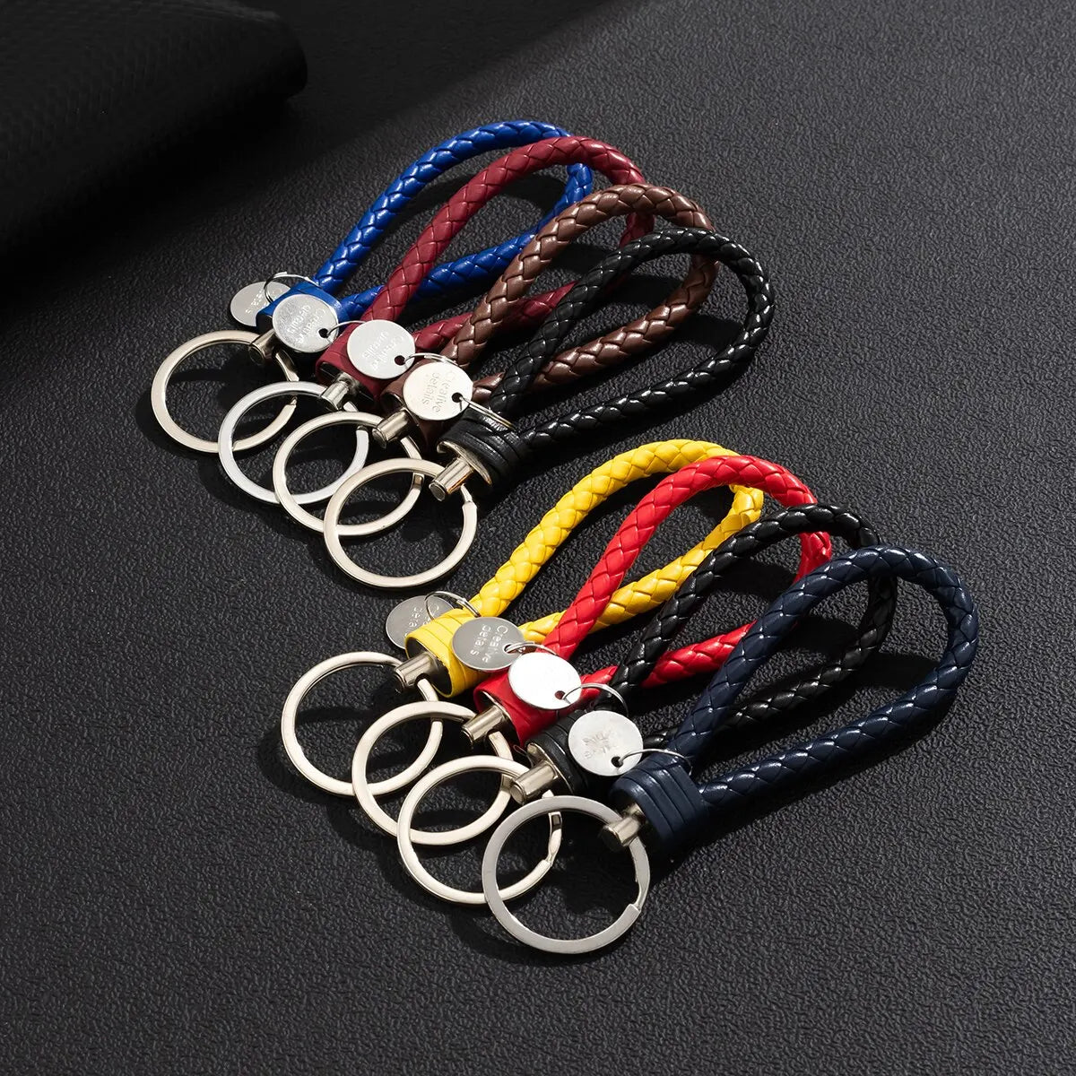 2Pcs/Set PU Leather Braided Woven Rope Keychain DIY Bag Pendant Key Chain Holder Key Car Trinket Keyring Men Women Gift Jewelry Pi-Mart