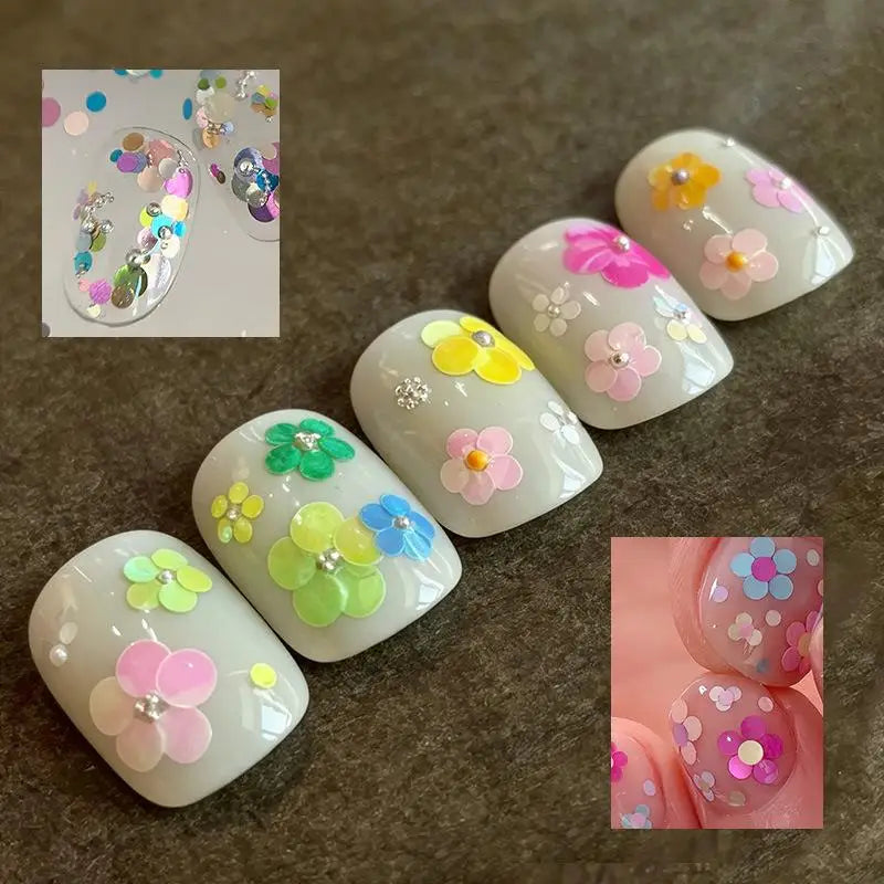 *12 Grids Mixed Mini Circular Colorful Nail Glitter Wave Point Sequin Sparkling Flower DIY Nail Decoration Nail Charms Pi-Mart