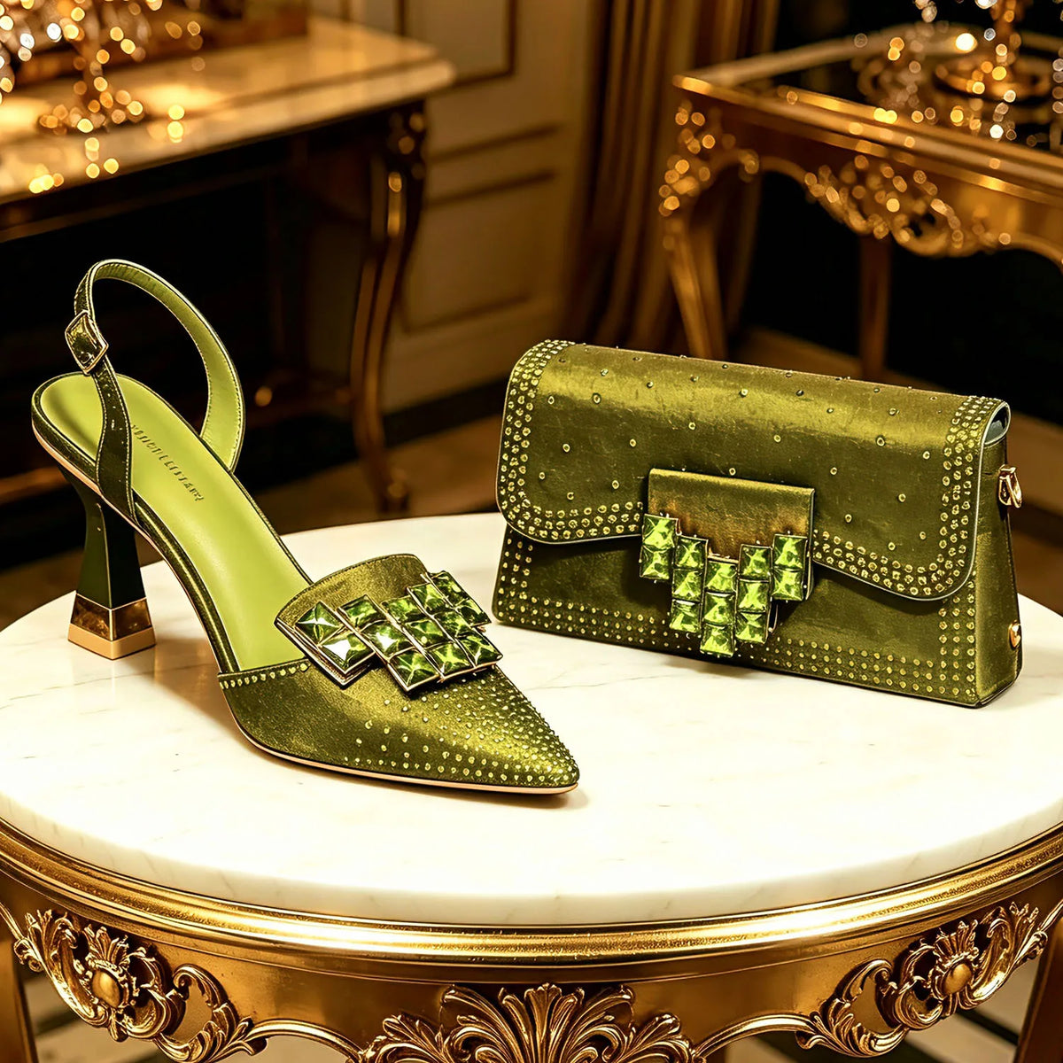 Venus Chan 2026 INS Italy Elegant Rhinestone Pointed Toe High Heels & Matching Bag Set - Perfect for Women's Parties & Weddings Pi-Mart