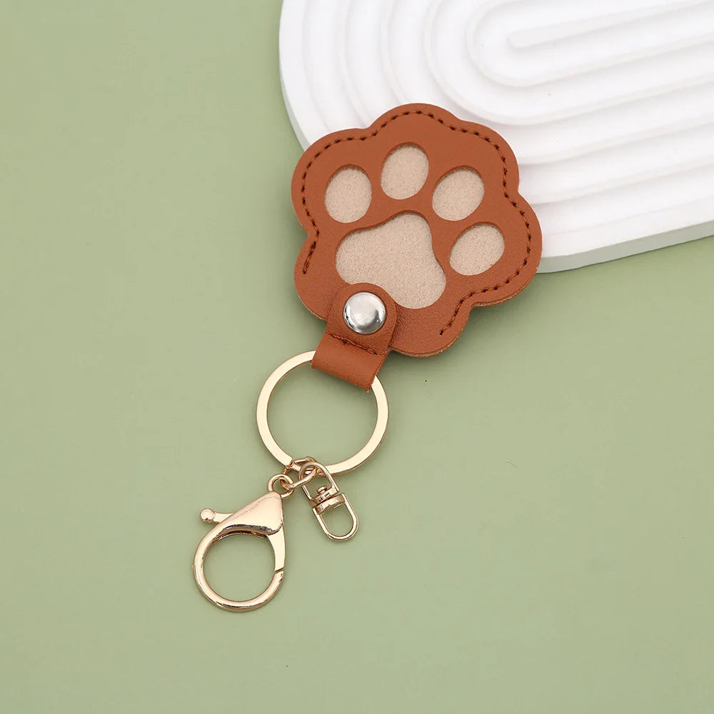 Cute Paw Print Pet Hair Memorial Keychain Leather Dog Cat Fur Holder Keepsake Key Ring Personalized Pet Loss Memory Key Chains G Pi-Mart