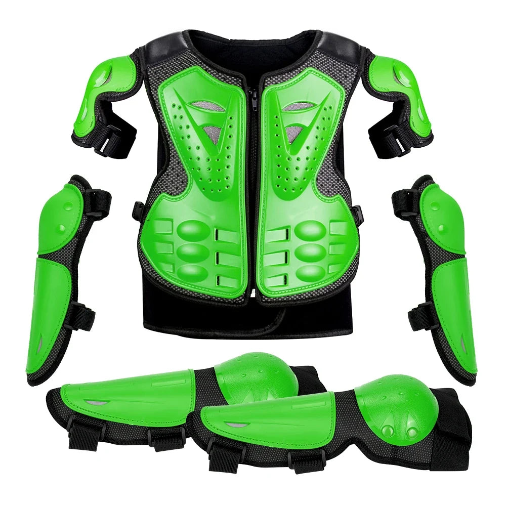 Kid's Motorcycle Armor Vest Protection Motocross Body Armor Jacket Protective Armors Riding Kneepads Moto Full Armor Children LadyShow.Store
