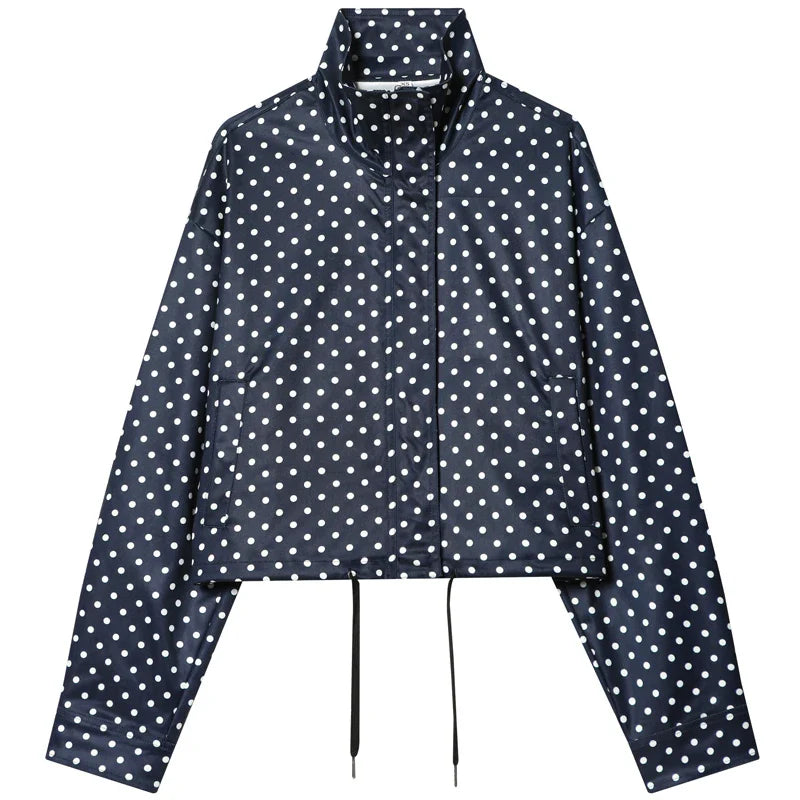 HXAO Polka Dot Bomber Jacket Women's Jackets Demi-Season Oversized Long Sleeve Top Outerwear Aviator Plus Size Zip Up Crop Coats LadyShow.Store