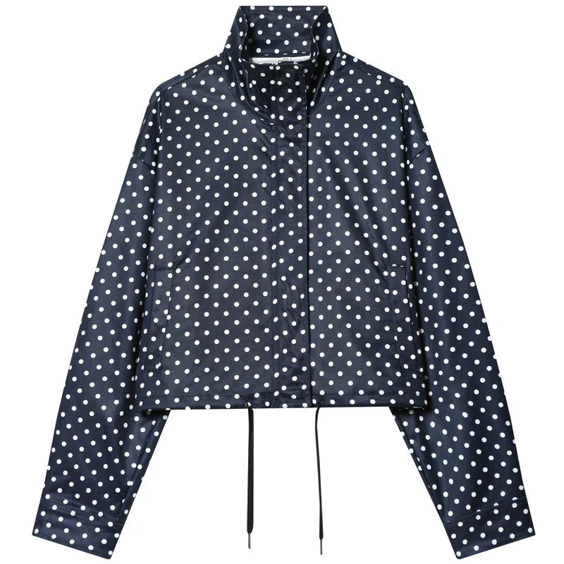 HXAO Polka Dot Bomber Jacket Women's Jackets Demi-Season Oversized Long Sleeve Top Outerwear Aviator Plus Size Zip Up Crop Coats LadyShow.Store