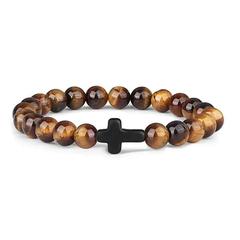 Prayer Men Natural Stone Wood Beads Rosary Hematite Cross Bracelets Onyx Meditation Bracelet Women Yoga Jewelry Homme Pulsera Pi-Mart