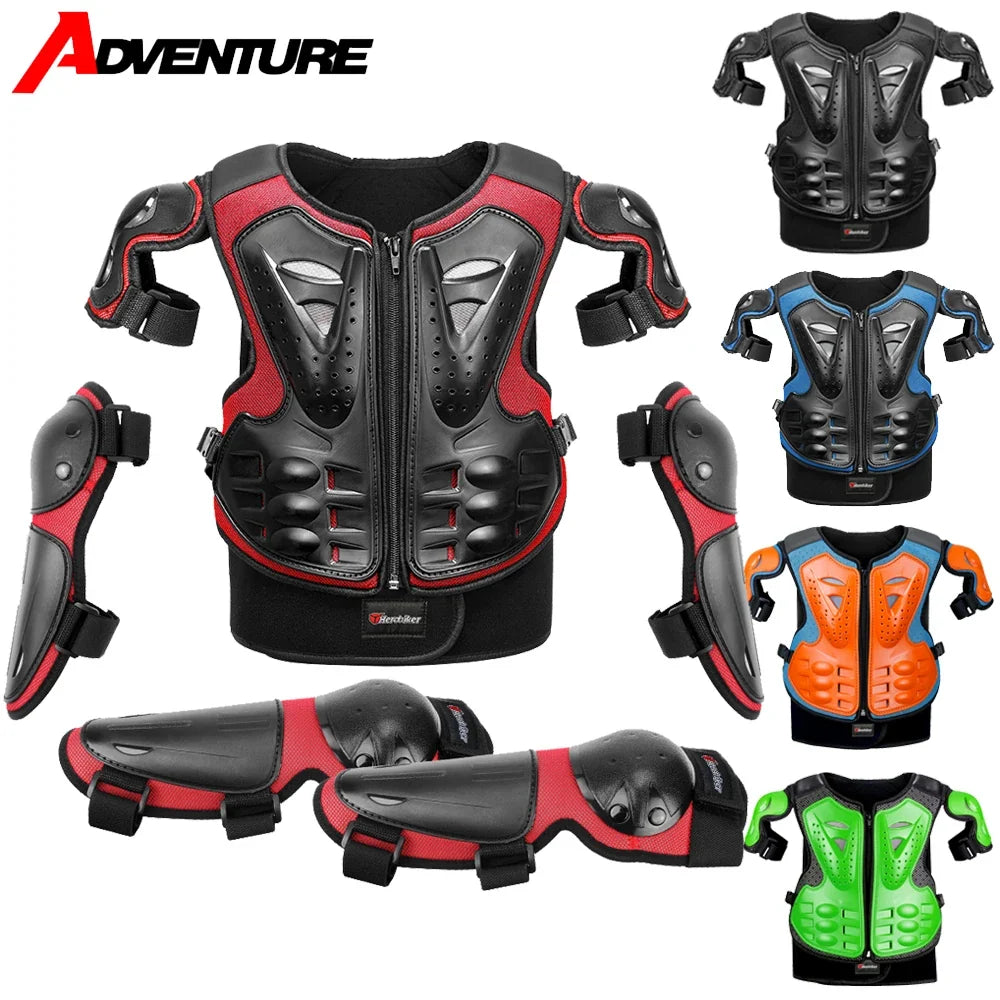 Kid's Motorcycle Armor Vest Protection Motocross Body Armor Jacket Protective Armors Riding Kneepads Moto Full Armor Children LadyShow.Store