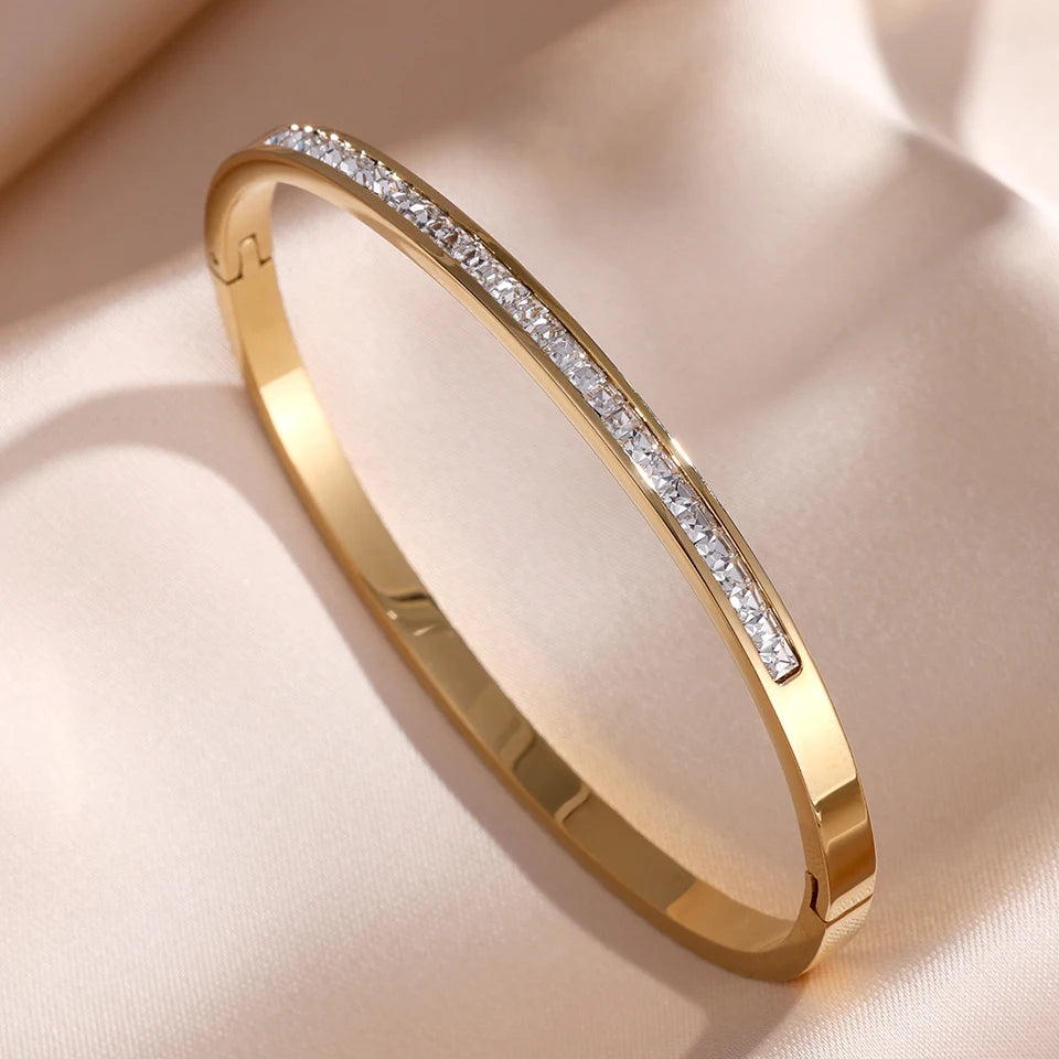 ZAKOL 5/1pcs Sparkling Zirconia Inlaid Stainless Steel Bracelet Set for Women Stackable Bangles Fashion Non Fading Jewelry Gift Pi-Mart