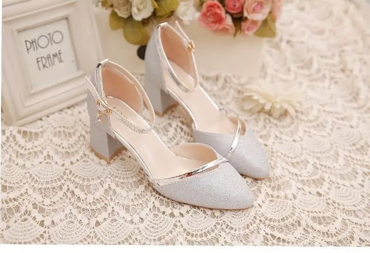 Fashion Spring and Summer Black High-heeled Shoes Women's High-quality Silver Wedding High-heeled Shoes Women's Gold Party Pump Pi-Mart