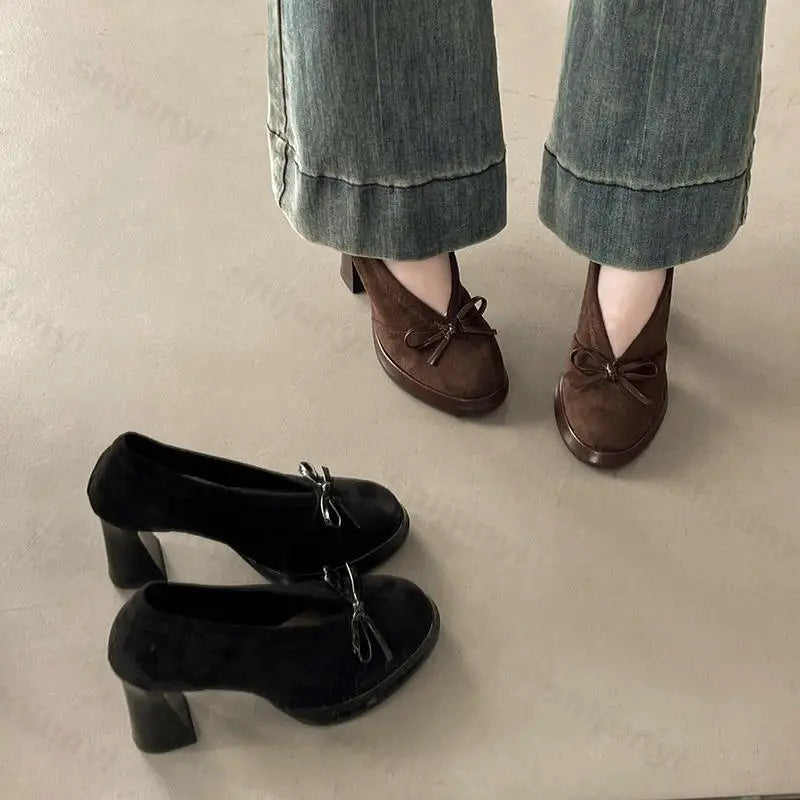 Women's High Heels 2025 Spring Autumn New Vintage Fashion Bow Knot Party Chunky Heels Outdoor Non Slip Luxury Mary Jane Shoes LadyShow.Store