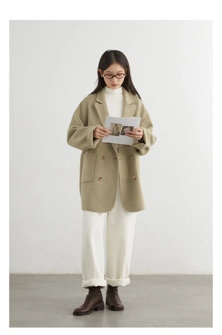 CHIC VEN New Women Woolen Coat Loose Solid Mid-length Double-sided Oversized Office Ladies Jackets Outerwear Autumn Winter 2026 Pi-Mart