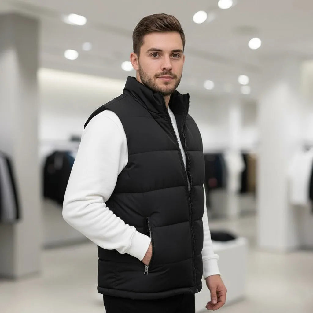 White Vest Jacket Men Slim Fit Stand Collar Sleeveless Puffer Jackets Spring Autumn Casual Waistcoat Men Warm Coat 2026 Trends Pi-Mart