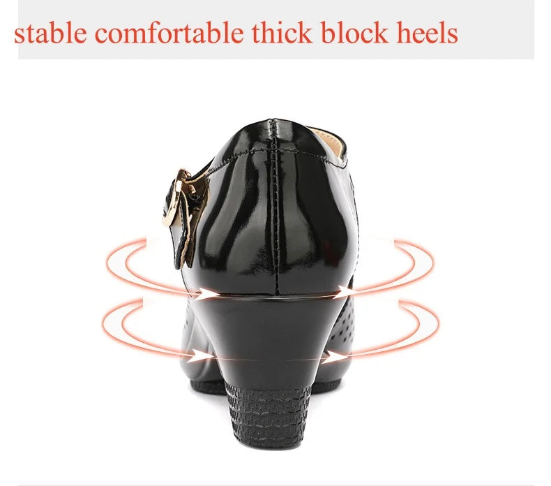 5.5cm 7.5cm Small Size 33 Breathable Cutout Block Heels Shoes Mary Janes 2026 Soft Leather Platform Pumps for Mom Dance Model Pi-Mart