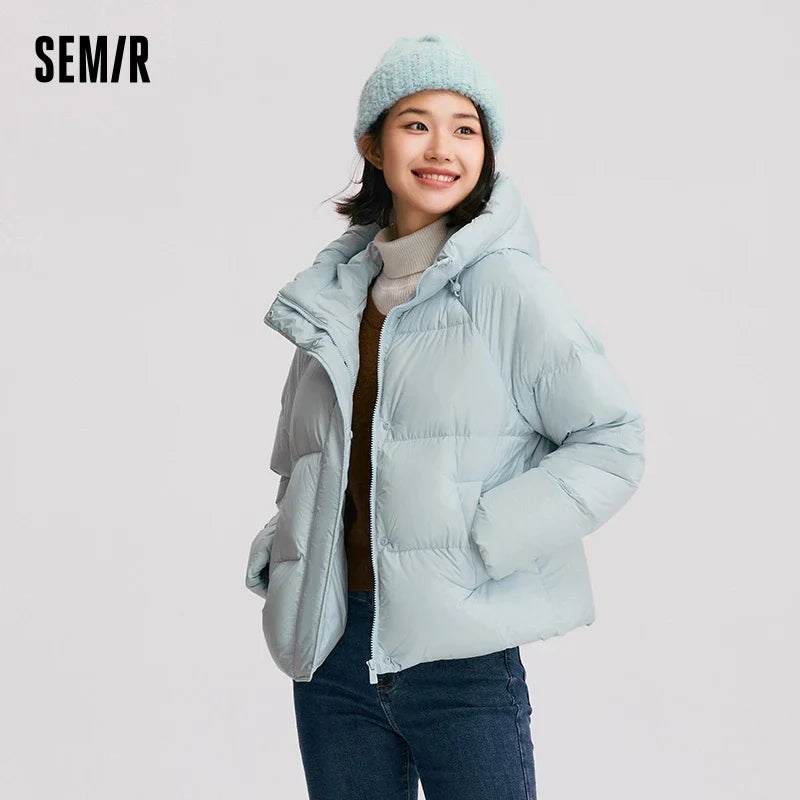 Semir Down Jacket Women Solid Color Loose Versatile 2025 Winter New Waterproof Oil-proof Stain-proof Hooded Coat Down Jacket LadyShow.Store