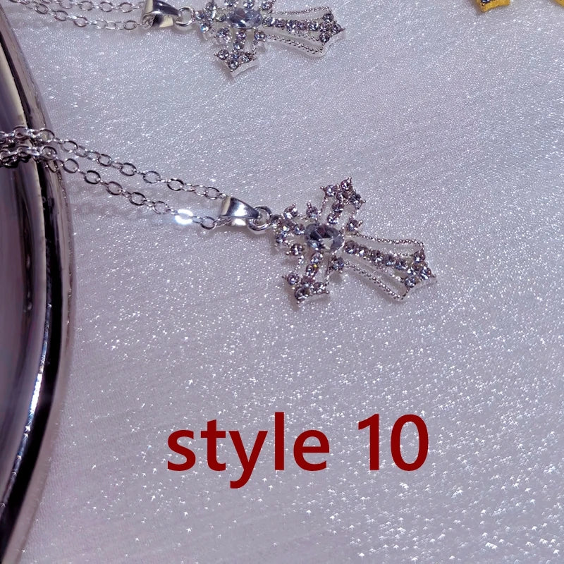 Gothic Big Zircon Cross Necklace Unisex Y2K Irregular Goth Large Cross Pendant Necklaces  for Men Women Couple Necklace Jewelry Pi-Mart