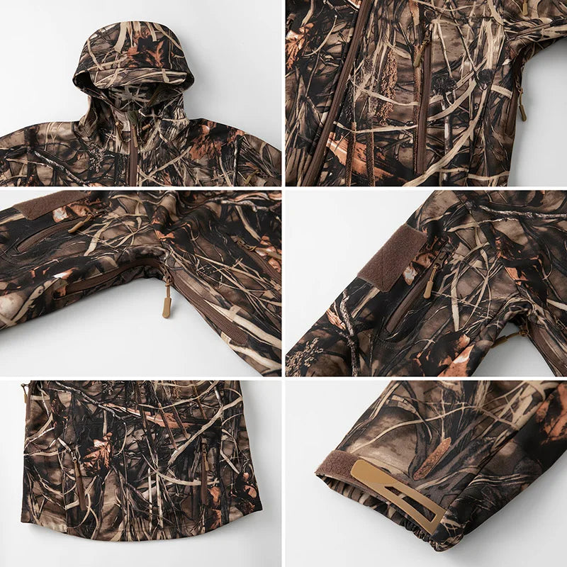 Men's Silent Soft Shell Camouflage Tactical Jacket Waterproof Warm Fleece Hunting Jackets Outdoor Hiking Fishing Hooded Coat LadyShow.Store