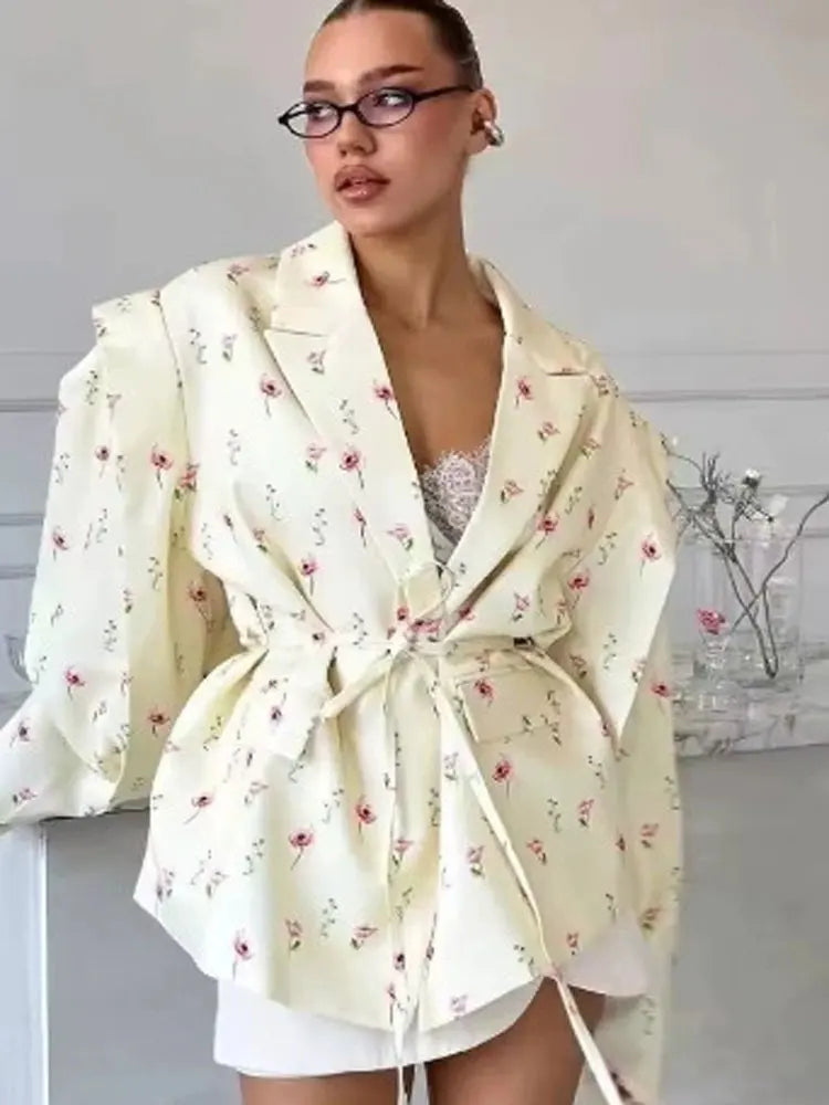 Tossy Elegant Commute Suit jacket Female Lace-Up Loose Pocket Patchwork Lapel Party Looks Outwear For Women Bandage Coat jacket LadyShow.Store