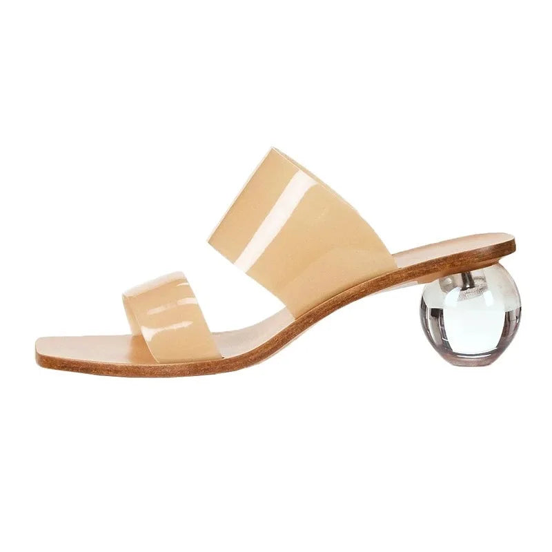 Crystal High Heels Square Toe Cool Slippers Women's European and American Fashion Word with Sandals Pi-Mart