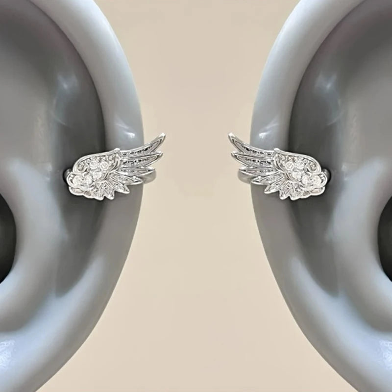 Fashion Zircon Wing Stud Earrings for Women Luxury Shiny Crystal Creative Angel Wings Cross Silver Color Ear Studs Jewelry Gifts Pi-Mart