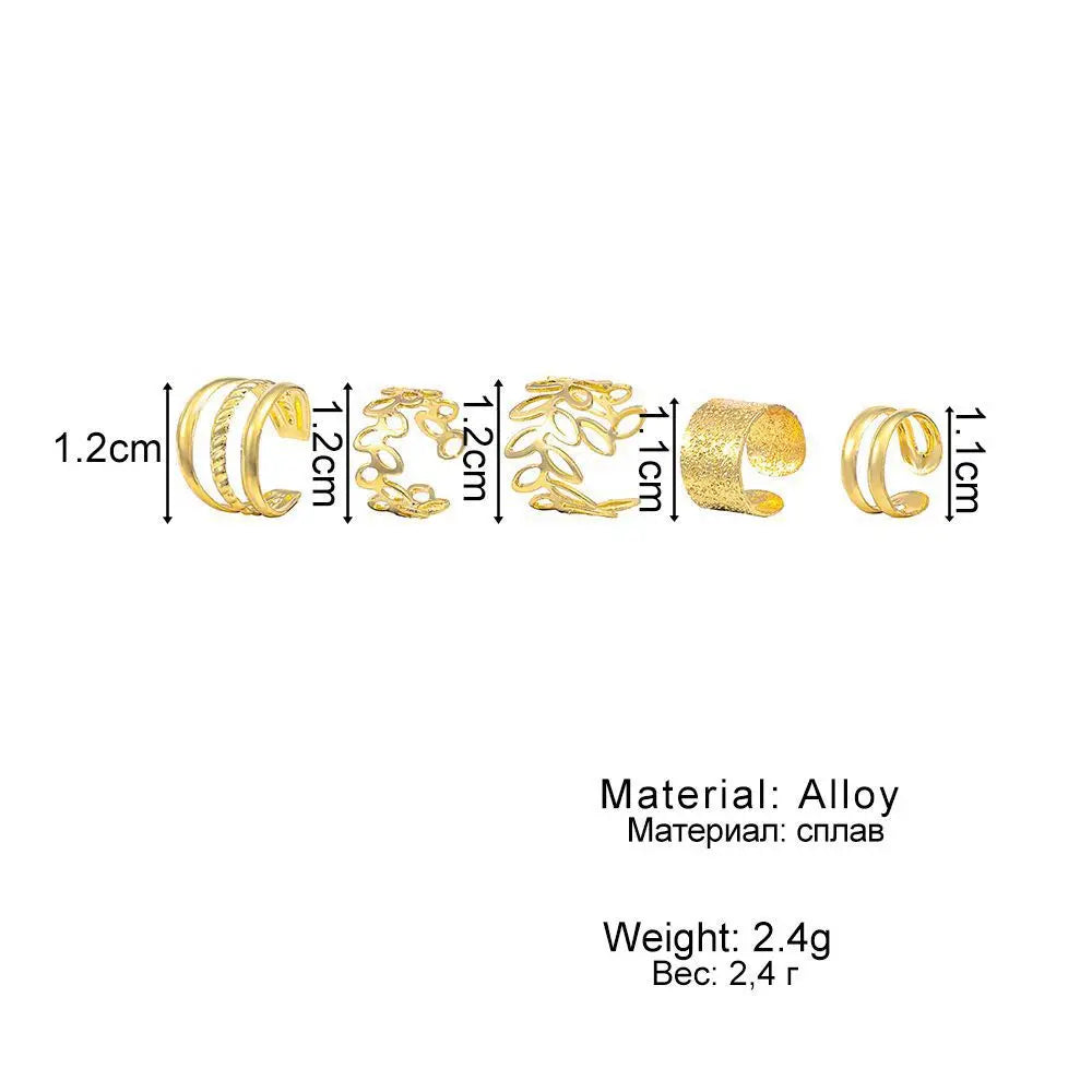 5pcs/set Retro Multi-element Leaf Geometric Ear Cuff Non-Piercing Ear Bone Clip Men and Women Summer Jewelry Boho Pi-Mart