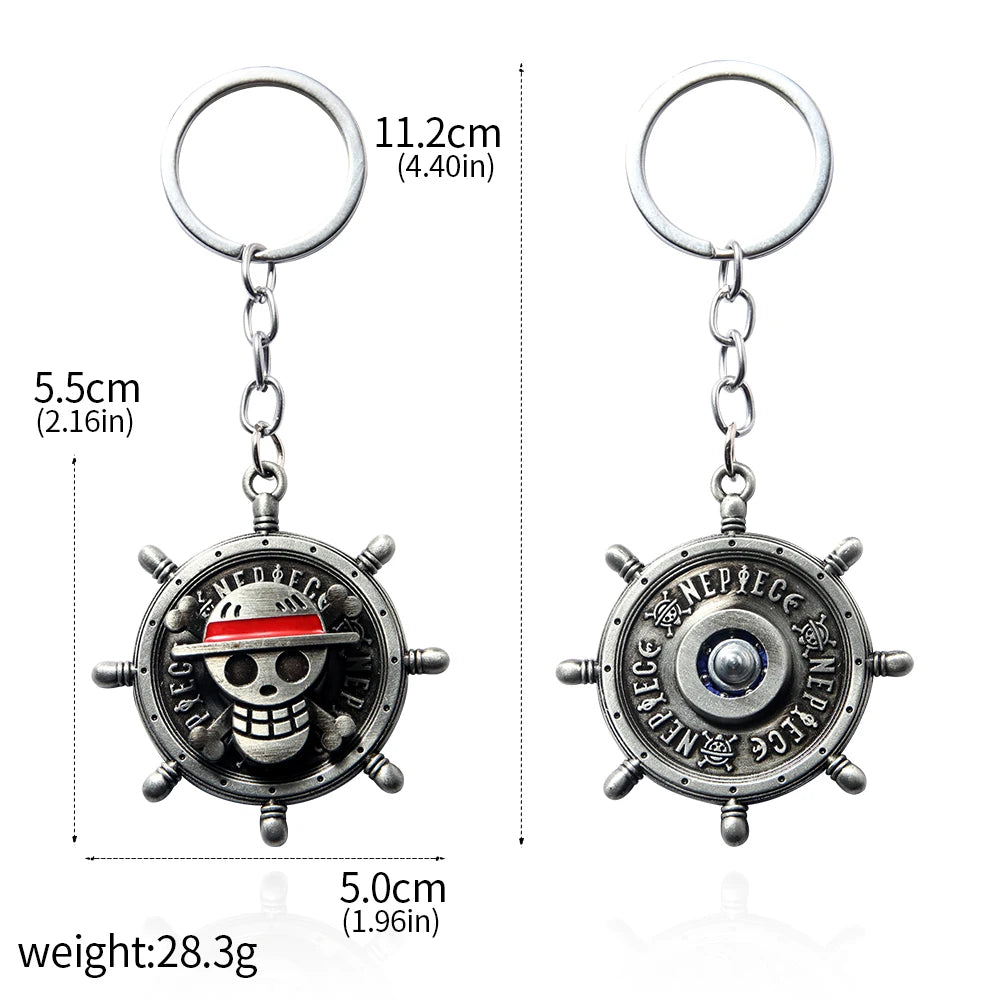 One Piece Luffy Straw Hat Keychain Rotatable Zoro Skull Metal Pendant Role-Playing Decorative Accessories Fan Jewelry Gift Pi-Mart