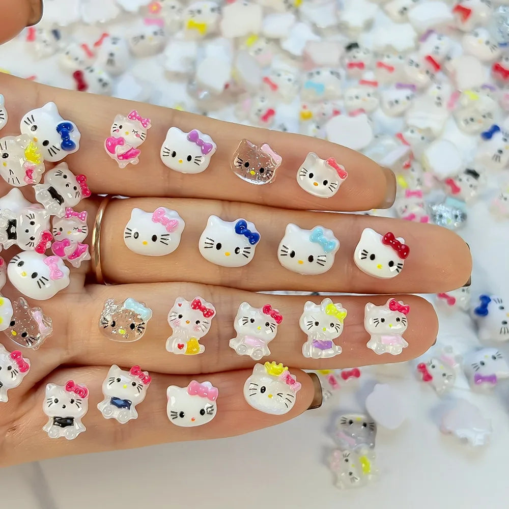 120PCS Box Mixed Hello Kitty 3D Nail Charms Cute Cartoon Resin Ornaments Kawaii DIY Nail Art Manicure Decor Accessories Pi-Mart