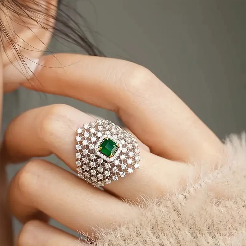 Huitan Luxury Hollow Rings with Dazzling CZ Graceful Gentle Finger Accessories for Women Creative Noble Chic Engagement Jewelry Pi-Mart