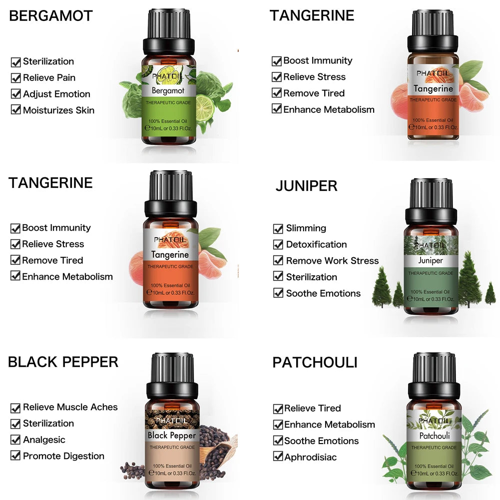 PHATOIL 10ml Ginger Essential Oil for Perfume Candles Making Spa Massage Humidifier Rose Jasmine Pine Needles Tangerine Thyme Pi-Mart