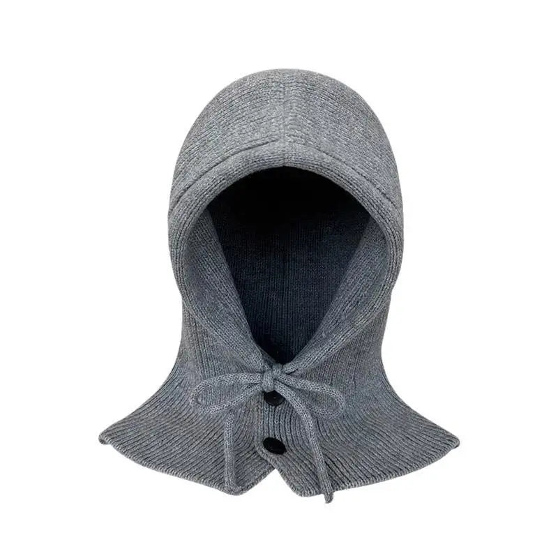 Winter Balaclava Hat Warm Knitted Women's Hood Hat Solid Color One-piece Neck Pullover Cap Outdoor Cashmere Caps Pi-Mart