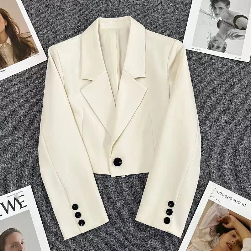 Xpqbb Black Cropped Blazers Woman Trend 2024 New All-match Notched Collar Crop Jacket Women Korean Chic Single Button Suit Coat LadyShow.Store