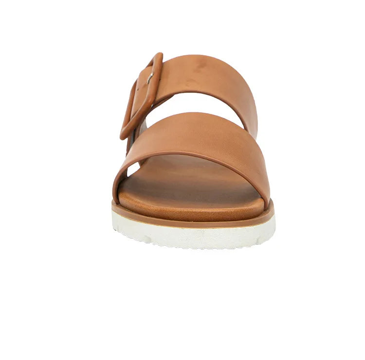 Adjustable Square Buckle Women Slide Sandals Two Strap Platform Slippers Low Heel Soft Sole Summer Open Toe Walking Casual Shoes Pi-Mart