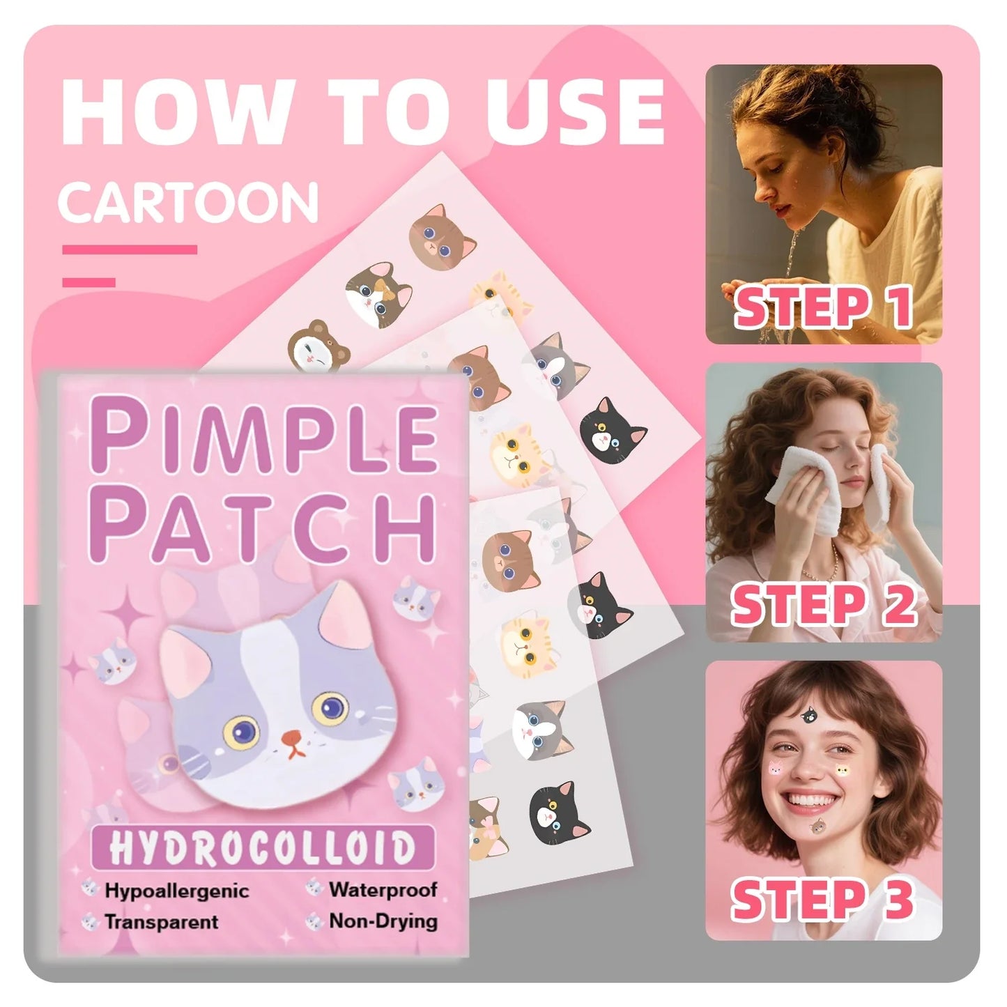 600pieces of cartoon cat acne patches, facial acne patches, concealer acne patches, and pimples patches. Ultra-thin and breathab Tri Light Beauty
