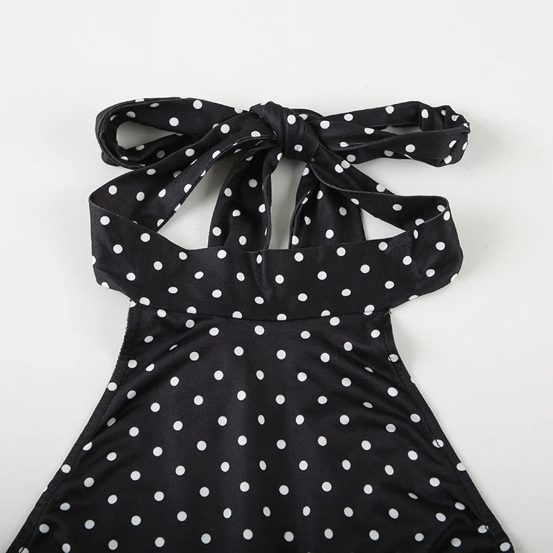 SUCHCUTE Sexy Polka Dot Print Halter Dress For Women Elegant Party Slim Backless Sleeveless Mini Dress Summer Vacation Outfits Pi-Mart