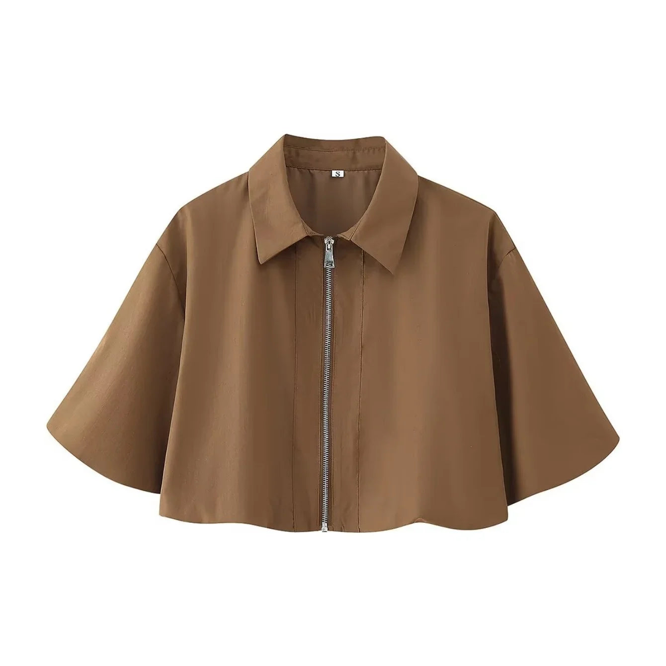 Women's Autumn New Short Zipper Jacket Short Sleeved Top High Waisted Pleated Lantern Flower Bud Half Skirt Set LadyShow.Store