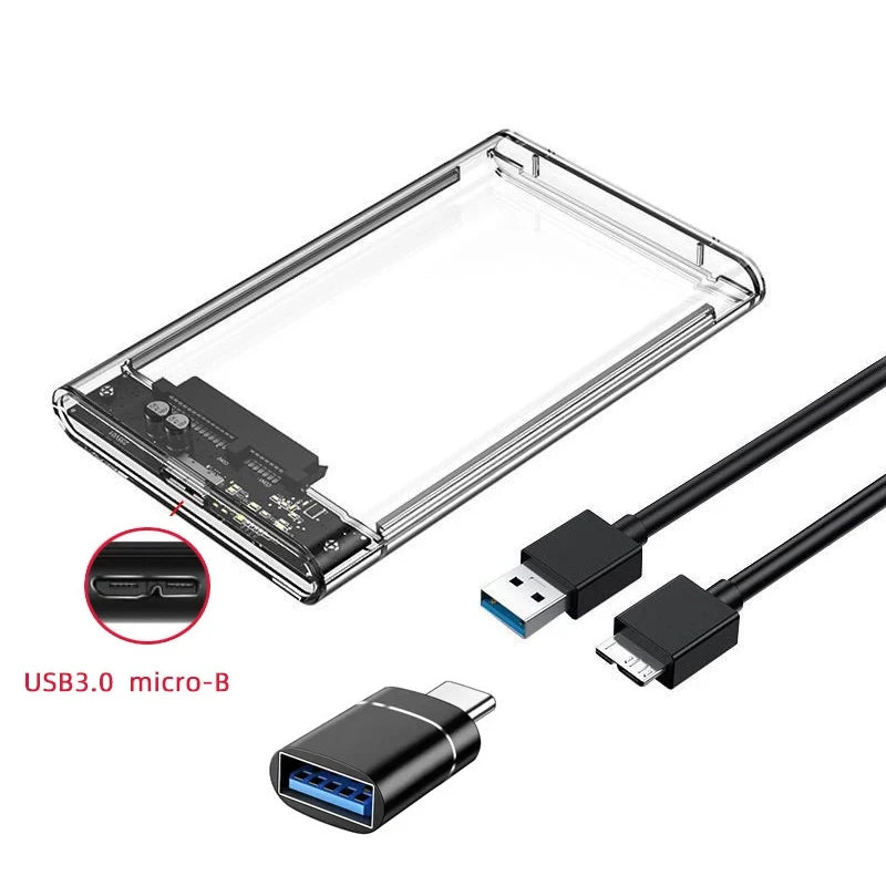 Transparent HDD Case HDD Enclosure 2.5 Inch SSD SATA To USB2.0 Type-C Adapter Portable External Hard Drive Box Tool-Free Pi-Mart