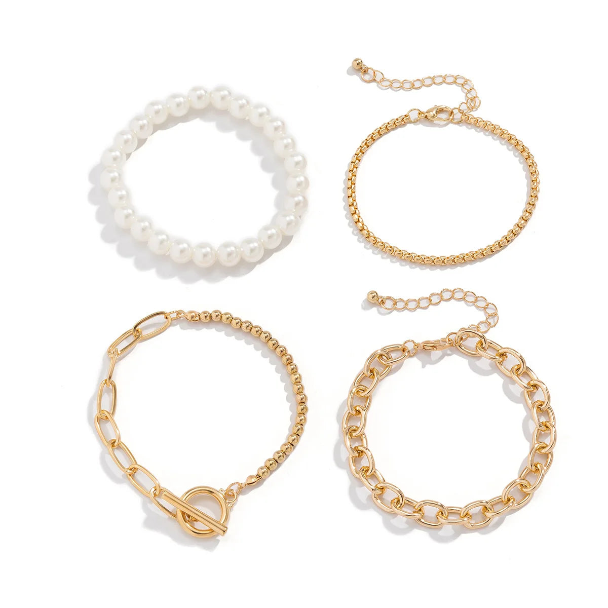 Boho Imitation Pearl Beaded Bracelet Women's Retro Fashion Creative Gold Color Beads O-Chain Bracelets Girls Birthday Jewelry Pi-Mart