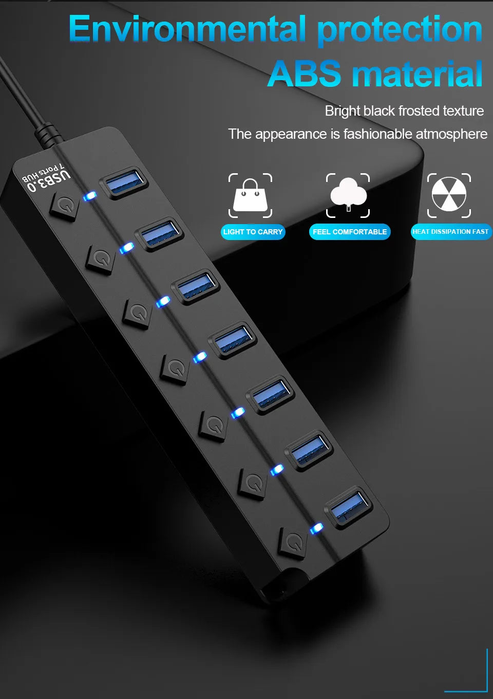USB 3.0 Hub USB Hub 2.0 Multi USB Splitter Hub 100cm Long Cable Multiple Expander for Computer Laptop PC Accessories USB Adapter Pi-Mart