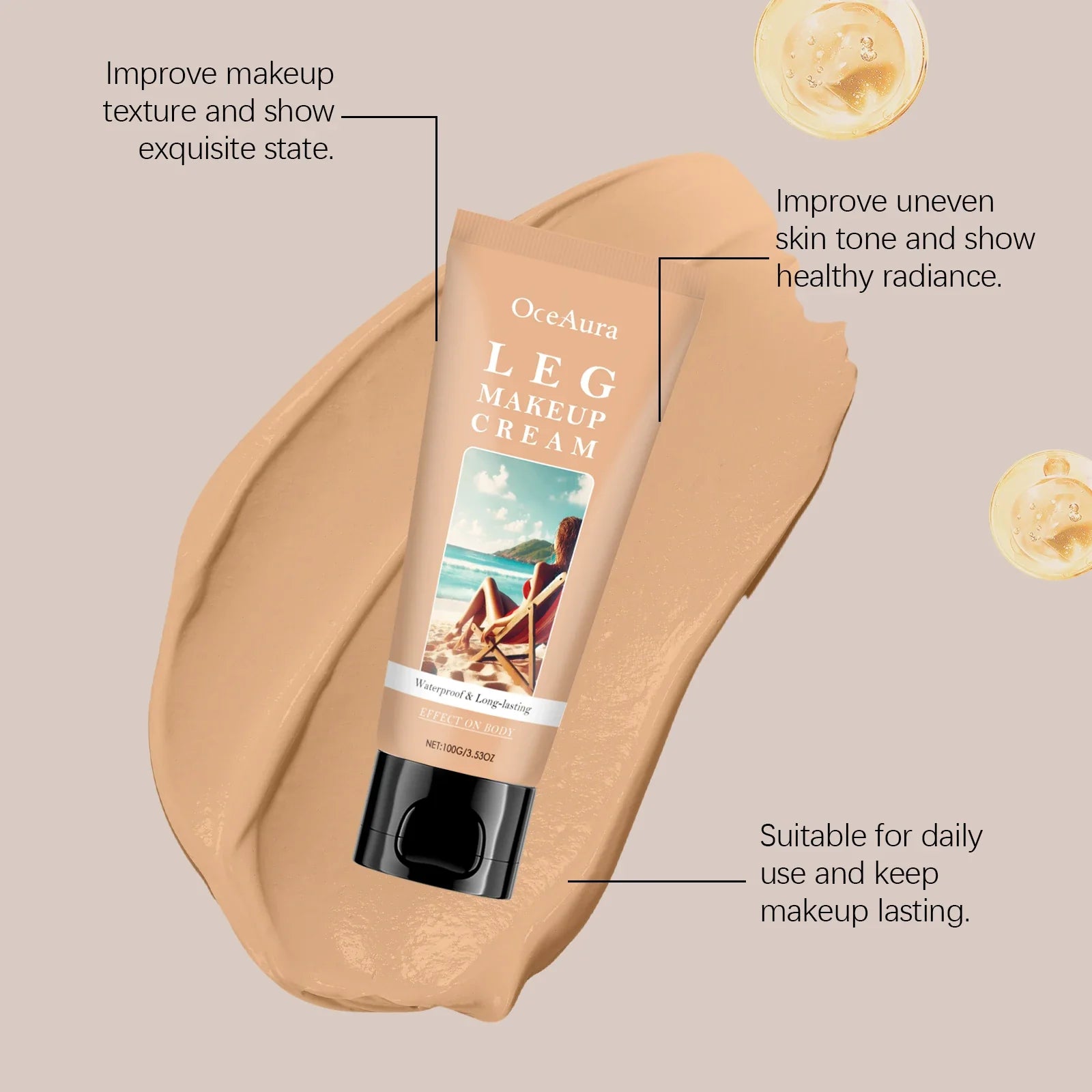 Instant Body Bronzer Foundation Makeup Cream Sun-Kissed Glow Bronzing Tint with Hyaluronic Acid Blurring Body Luminizer 100ml LadyShow.Store