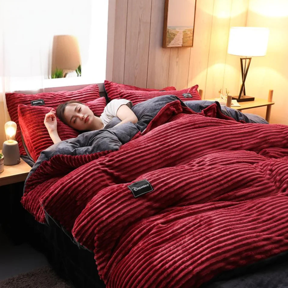 Warm Winter Duvet Cover Bedding Set Thick Solid Color Velvet Double Soft Quilt Cover Twin Queen King Comforter Cover Sets 220*24 Pi-Mart