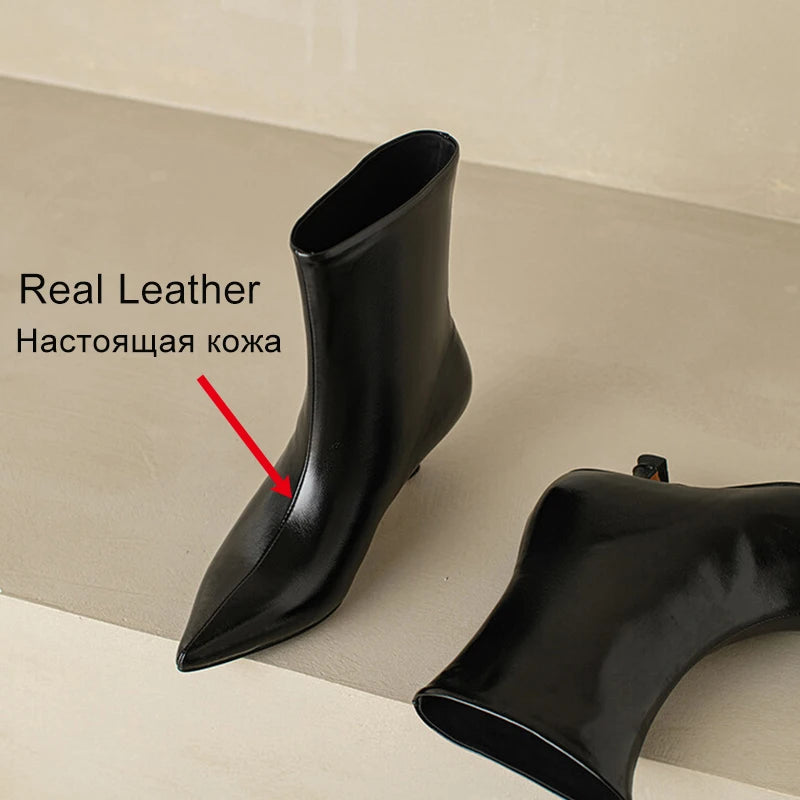 JOZHAMTA Size 34-43 Women Real Leather Ankle Boots Fashion Mid Heels Shoes For Winter Boots Pointy Office Lady Daily Dress Shoes Pi-Mart