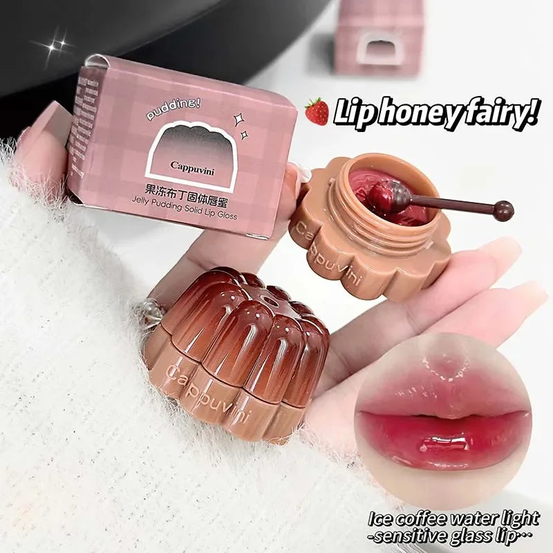 Jelly Solid Water Mirror Lip Gloss Shine Plumping Lip Balm Light Red Brown Natural Lasting Moisturizing Lip Tint Lipstick Makeup Pi-Mart