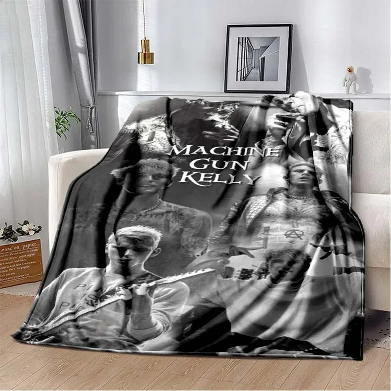 Machine Gun Kelly Poster Printed Flannel Warm Blanket Rapper Music Art Blankets Bedroom Sofa Bed Travel Picnic Blanket Fan Gift Pi-Mart